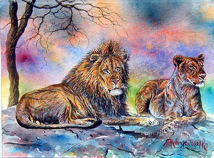 Groß Lion und Lionesse aus Afrika Ölgemälde
